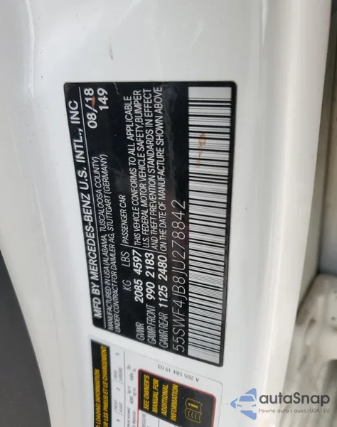 2018 Mercedes-Benz C 300 from USA, damaged, VIN 55SWF4JB8JU278842